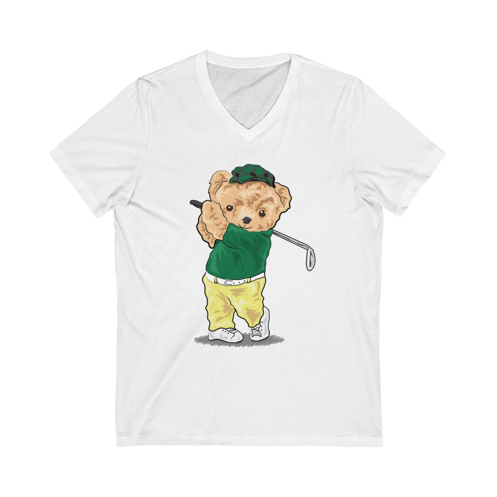 Golfer Bear Unisex Short Sleeve V-Neck Tee