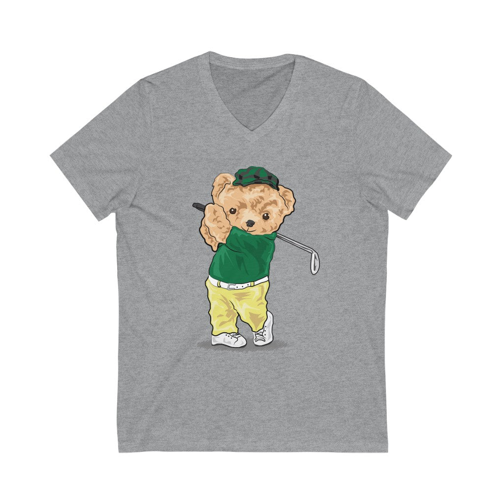 Golfer Bear Unisex Short Sleeve V-Neck Tee