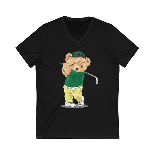 Golfer Bear Unisex Short Sleeve V-Neck Tee